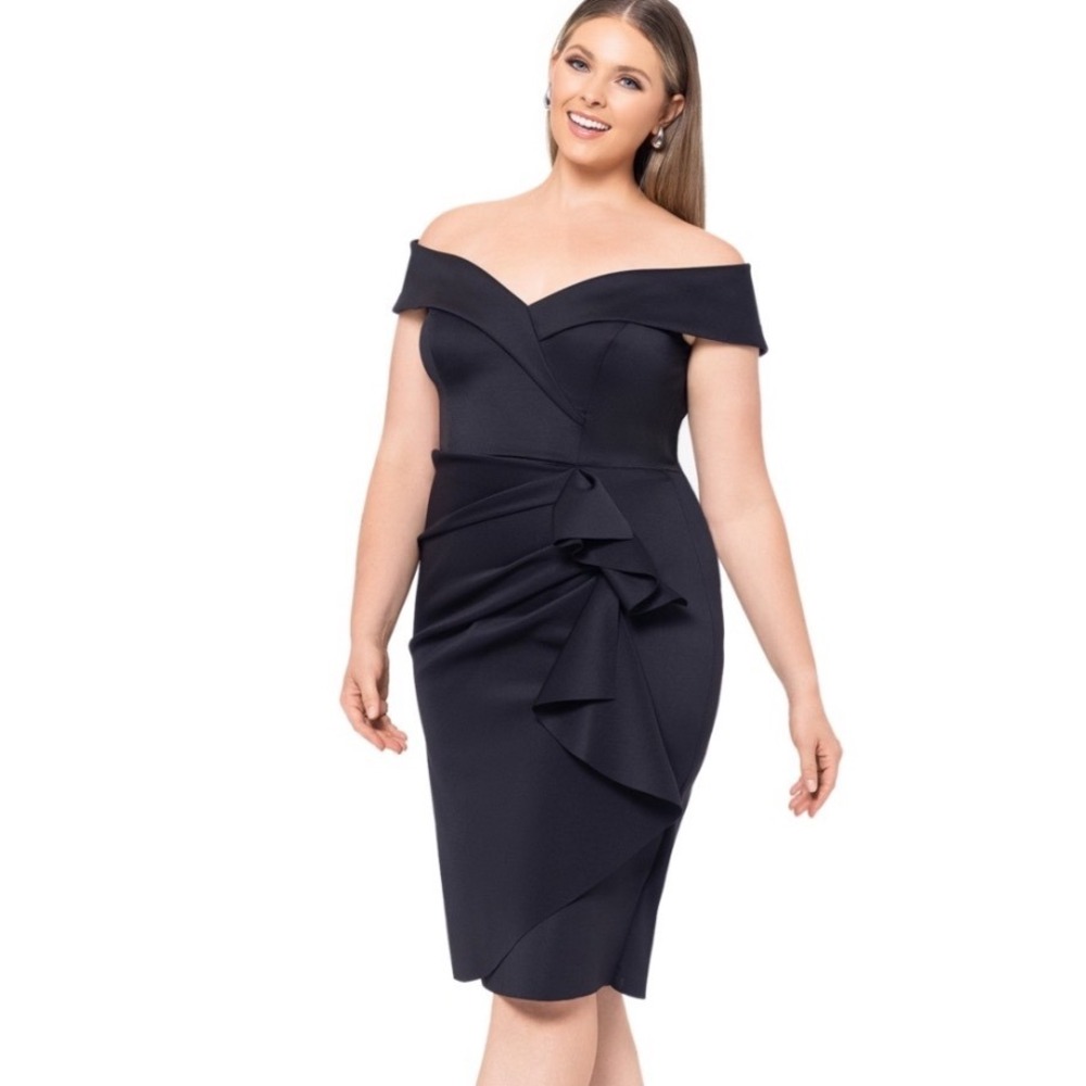 XSCAPE Off-The-Shoulder Ruffle Cocktail Dress Women 20W New Side Cascade $239